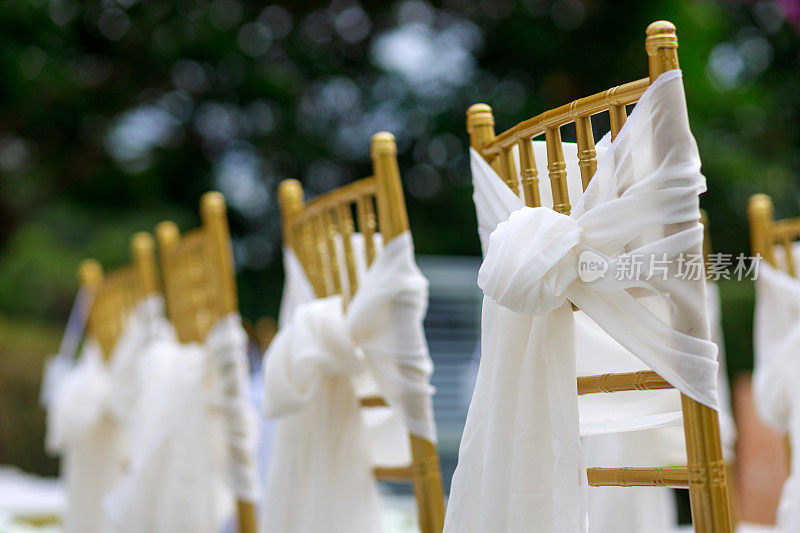 室外花园婚礼的金色佳瓦里椅
