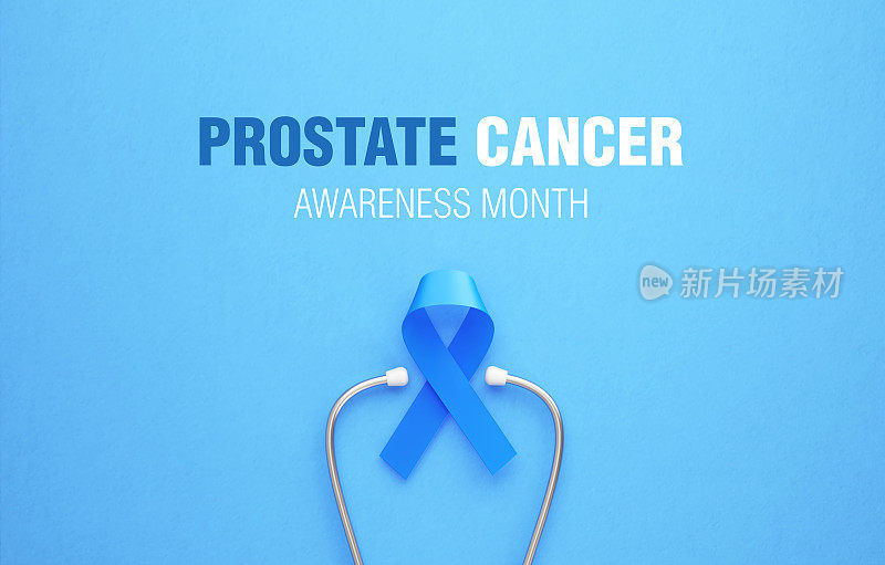 前列腺癌宣传月信息和蓝色背景听诊器