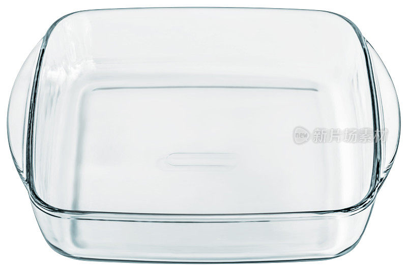 大圆角矩形透明玻璃烤盘处理孤立的白色背景