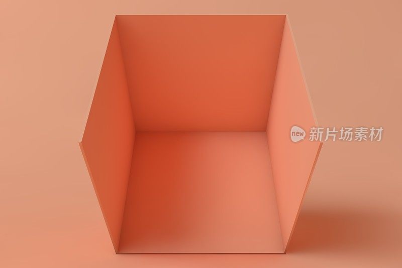 立方体盒子或角落房间内部横截面。绿色空几何正方形3D空白框模板
