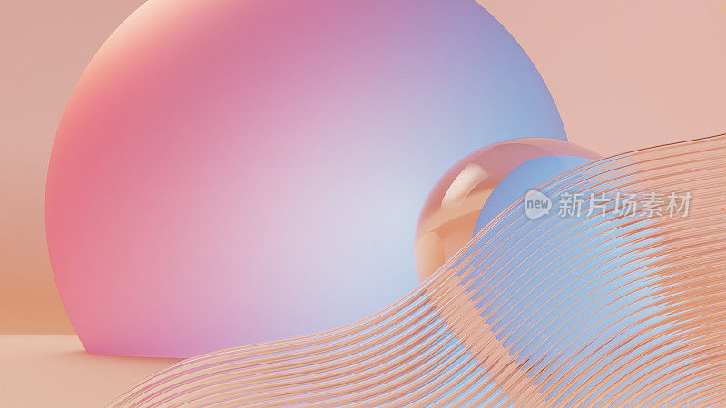 抽象几何和玻璃元素-颜色梯度，蓝色和粉红色-桃色背景-复制空间
