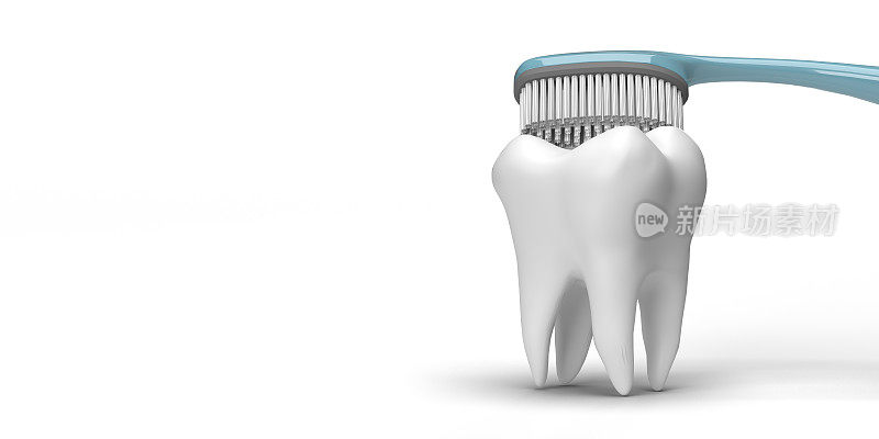 刷白牙在空白背景上，复制空间