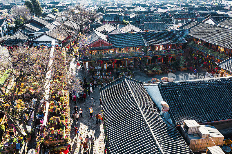 丽江古城鸟瞰图，中国云南。