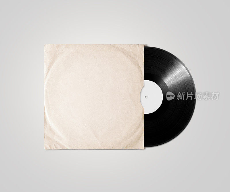 空白的黑胶唱片封面套模型，孤立的，剪切路径。