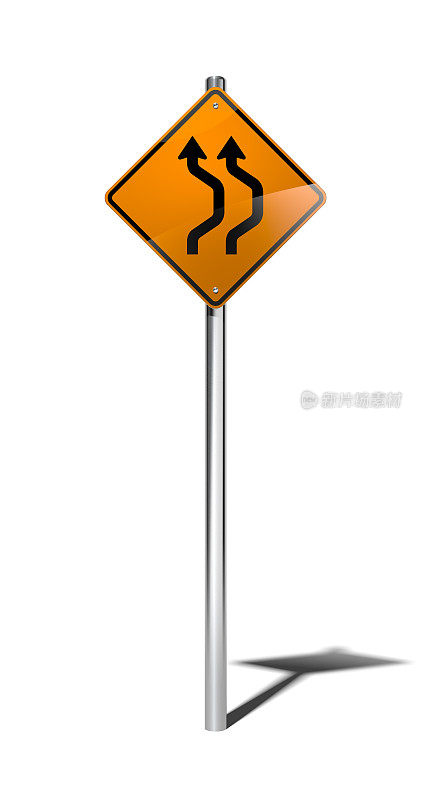 双2反转曲线橙色临时标志(美国)裁剪路径