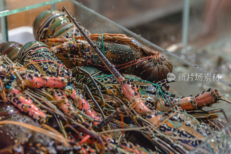 新鲜龙虾在本地海鲜市场出售
