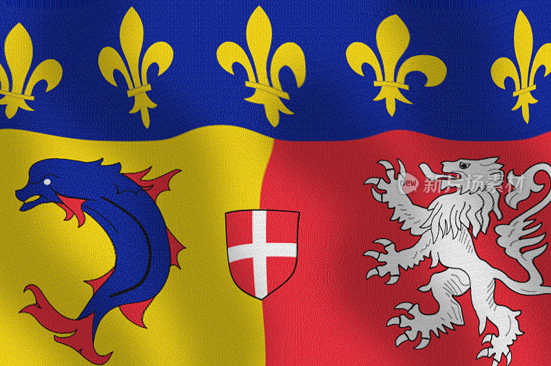 挥舞着Rh?ne-Alpes法国系列地区旗帜