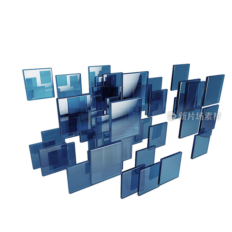 三维矩阵抽象概念蓝色玻璃立方体