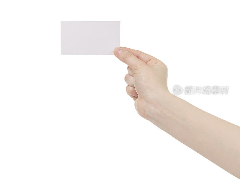 年轻女性右手握着空白白纸卡片