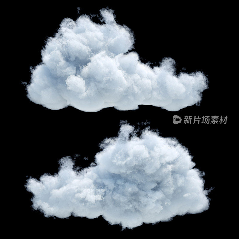 3d渲染，数字插图，真实的云孤立在黑色背景