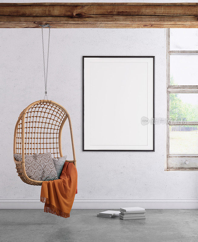 现代室内吊灯椅和画框模板