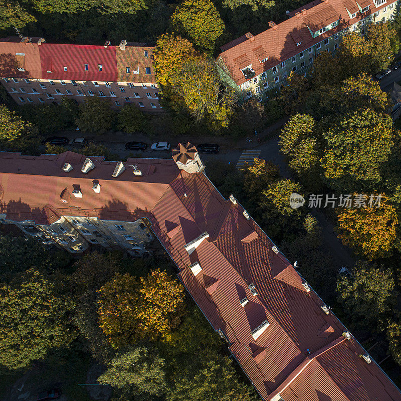 Königsberg(现在的加里宁格勒)的历史街区鸟瞰图，这是位于东普鲁士的古老德国城市，二战后被移交给苏联。