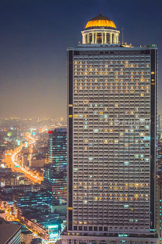 泰国曼谷中心商务区首府，傍晚空中俯瞰(泰国曼谷)