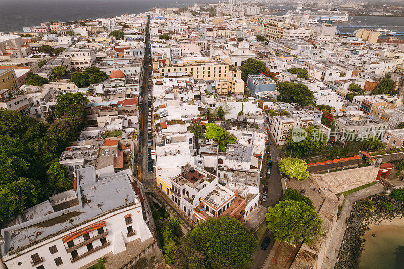 波多黎各圣胡安老城上空的航拍