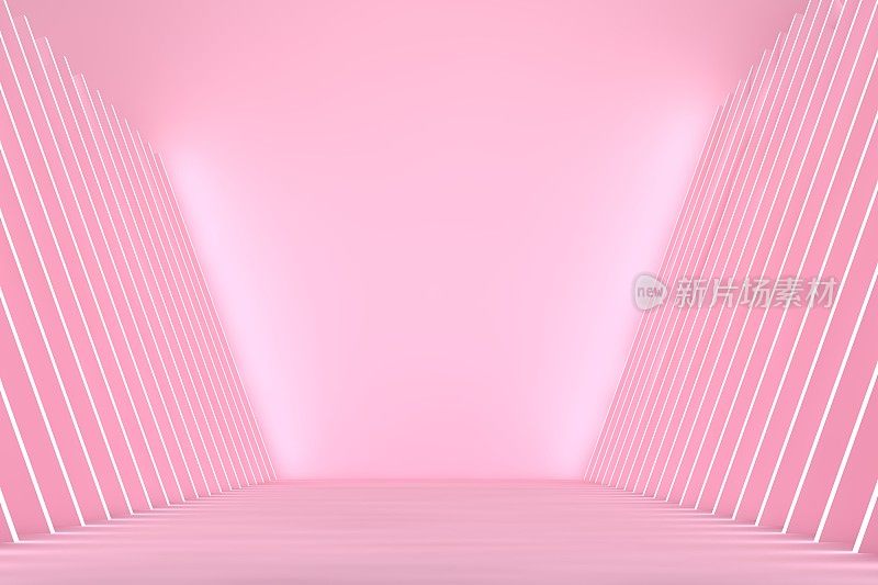 抽象室内设计的现代陈列室空混凝土地板和粉红色墙壁背景-大厅或舞台3d插图
