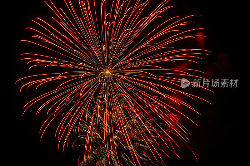 五颜六色的烟花在黑暗的天空中爆炸