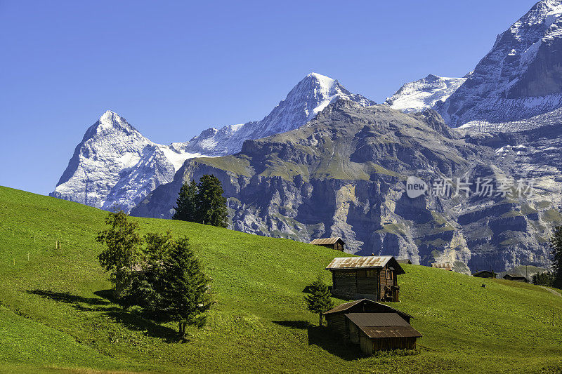 瑞士Lauterbrunnen旅游山谷中的传统高山村庄