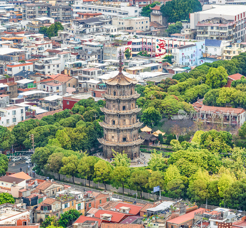 中国福建省泉州市历城区泉州西街及开元寺航拍图