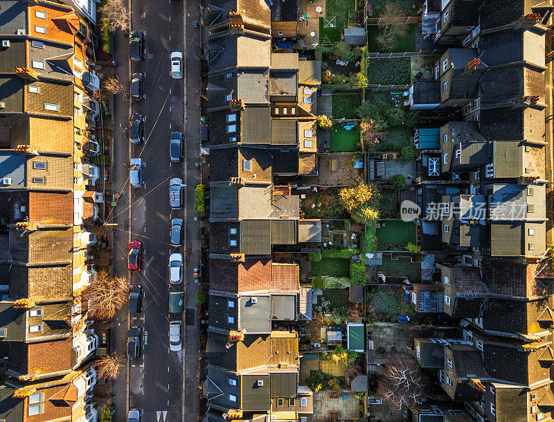 英国伦敦沃尔瑟姆斯托的排屋鸟瞰图