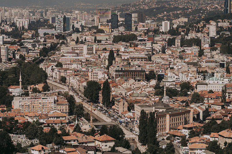 萨拉热窝Baščaršija区鸟瞰图