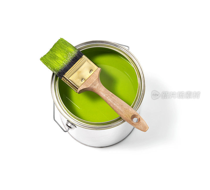 绿色油漆罐，上面有刷子