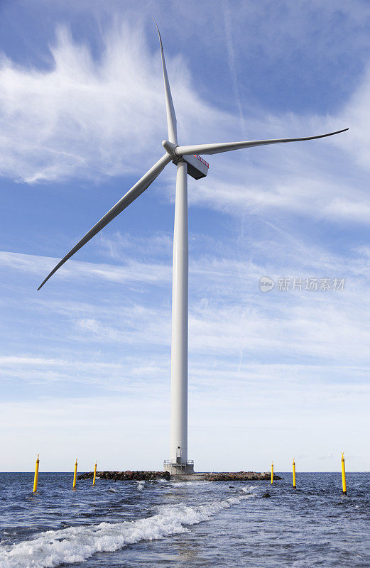 海上风力涡轮机与蓝天。替代能源。