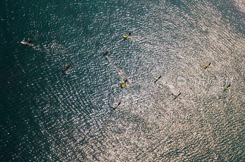 站立式划桨滑板在阿布扎比滨海沙滩