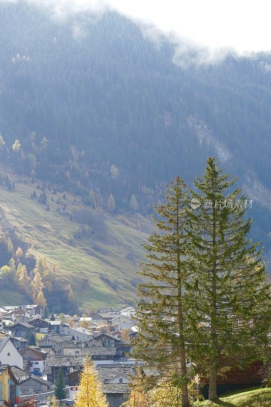 上午的看法Graubünden村