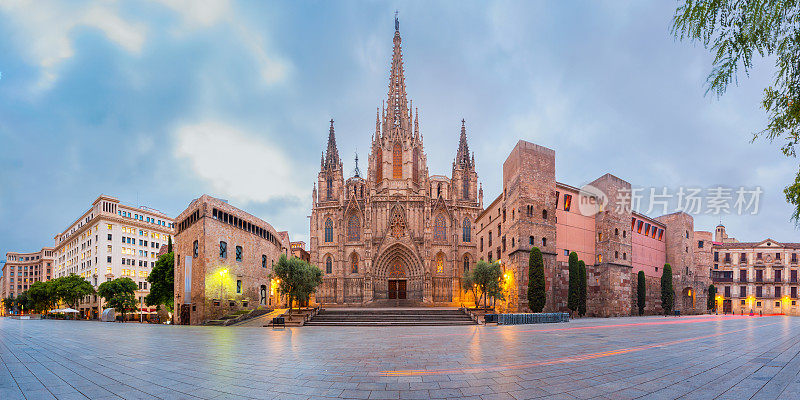 清晨的巴塞罗那大教堂，西班牙