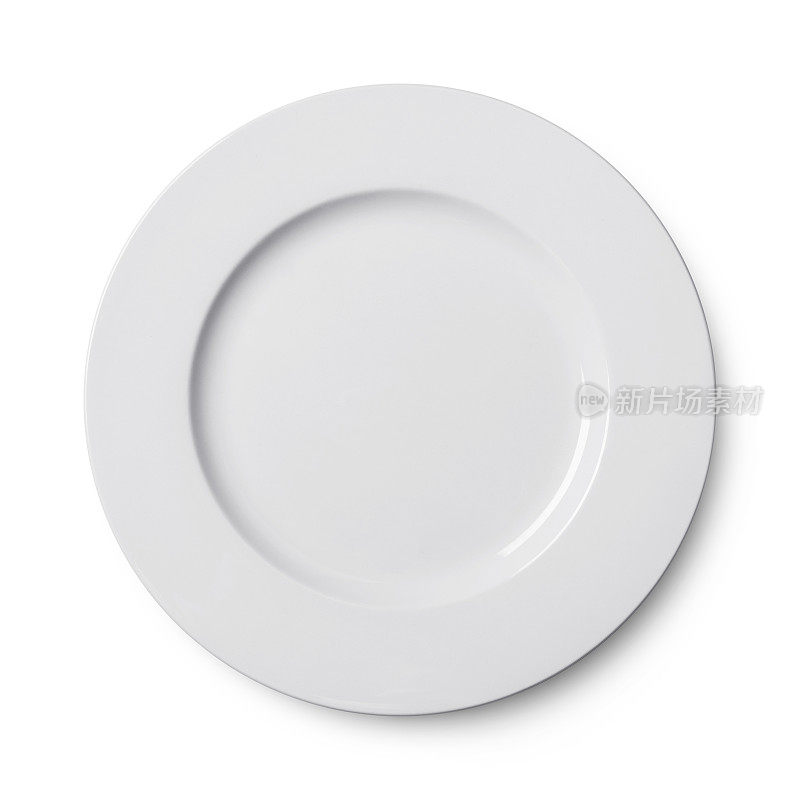 简单的圆形瓷盘孤立在白色上