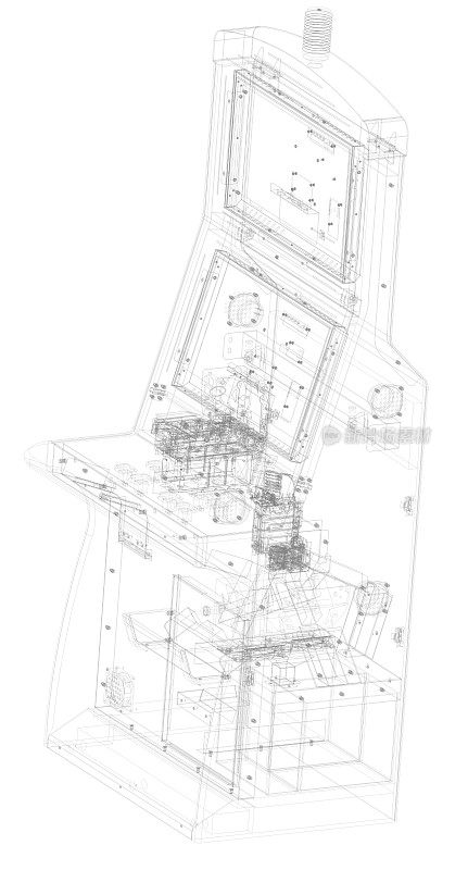 斜顶3D模型和线框隔离在白色