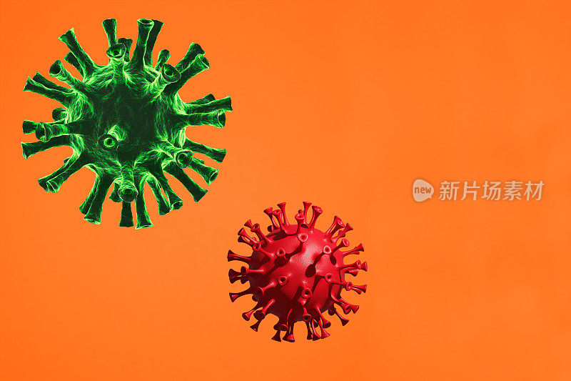 COVID-19、冠状病毒在橙色背景与复制空间