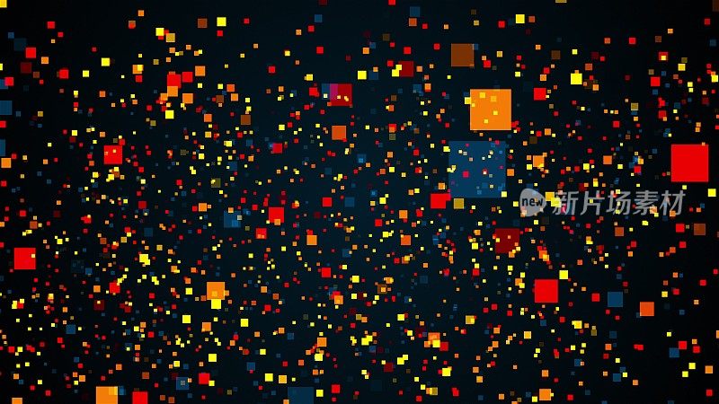 空间飞行的彩色矩形粒子。计算机生成三维渲染抽象背景