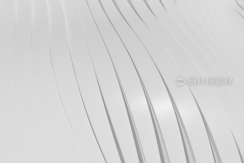 白色抽象背景与波浪线，3d渲染