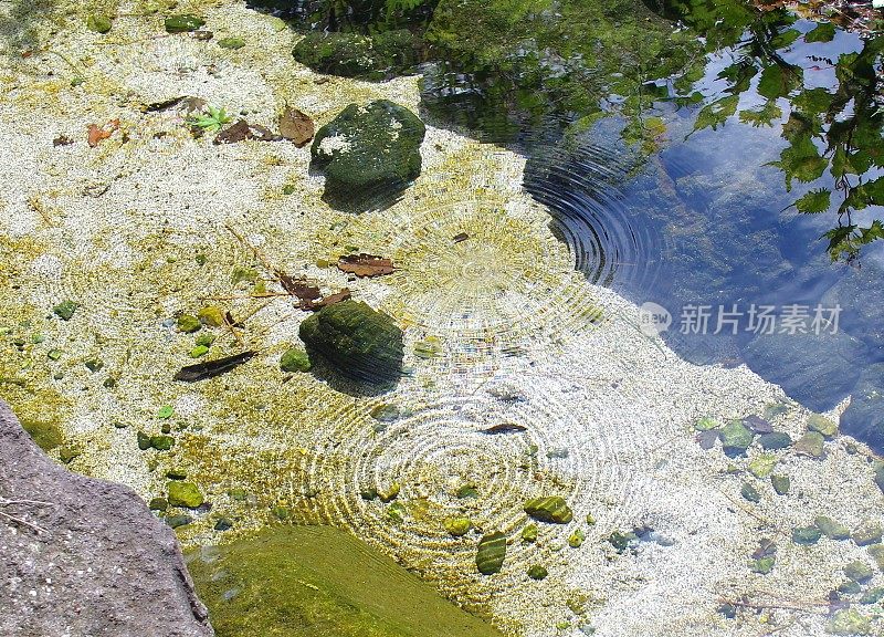 日本的泉水表面有三股涟漪。