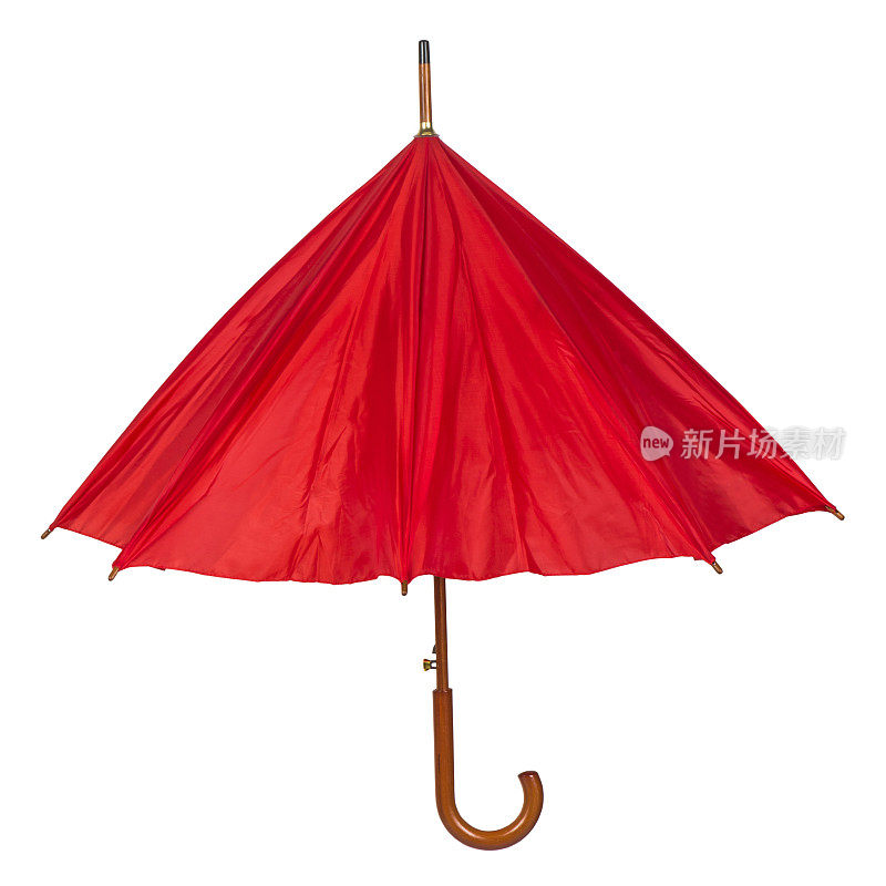 半开的红色雨伞在白色的背景上