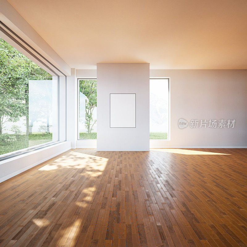 室内海报模拟水平空木框，斯堪的纳维亚风格，3d渲染
