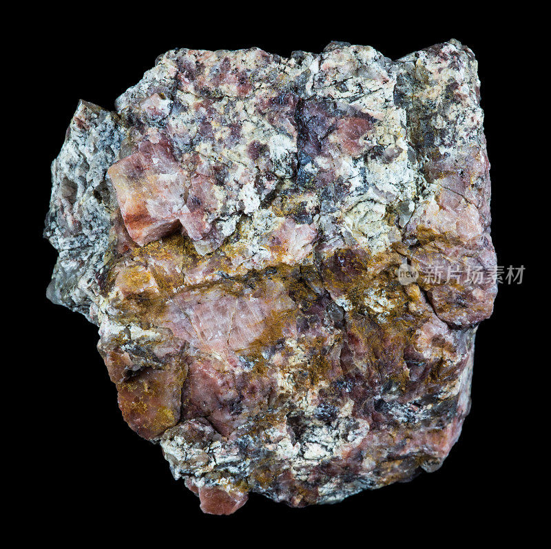 片麻岩中含有石英包裹体的放大岩石。