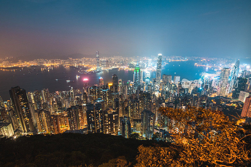 香港城市夜景鸟瞰图