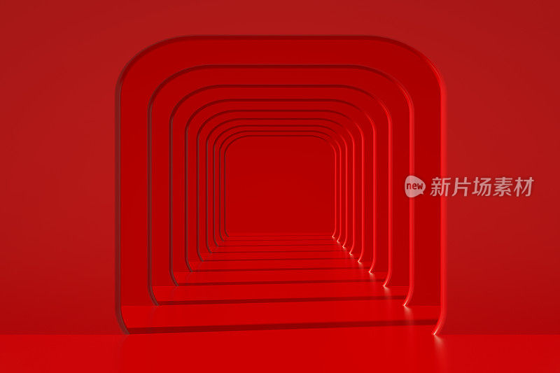 红色空房隧道走廊抽象现代建筑新年圣诞背景