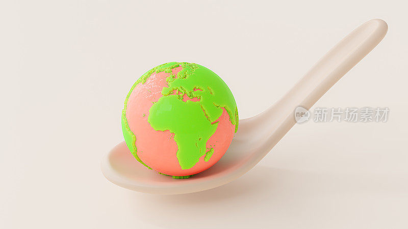 冰淇淋或甜点形状的球形粉红色绿色勺子。最小的想法概念。