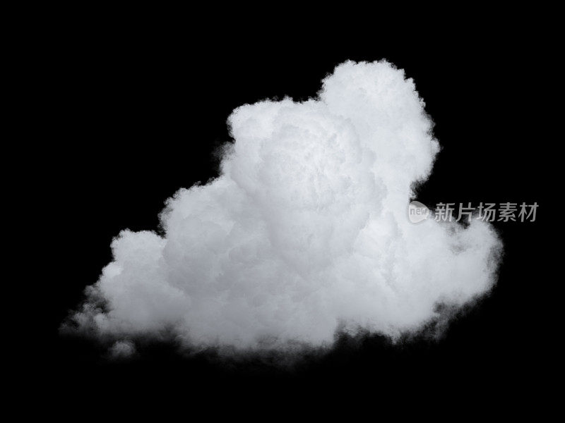 3d渲染，抽象的白云剪贴艺术孤立在黑色背景。逼真的天空设计元素