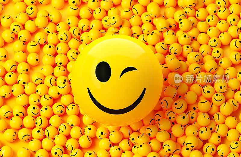 快乐的表情符号被许多黄色背景的表情符号包围
