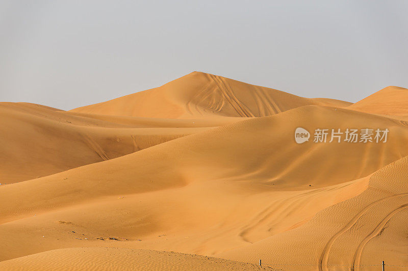 沙漠之旅，杜拜沙丘上suv的足迹
