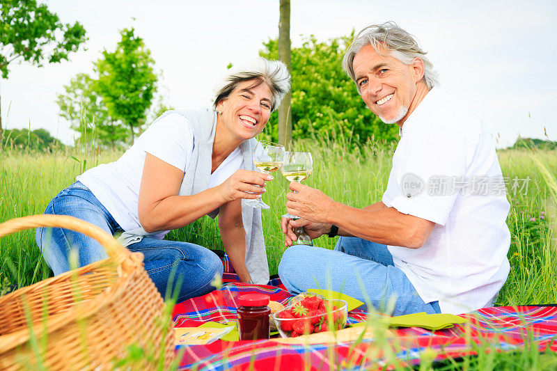 一对老年夫妇正在野餐