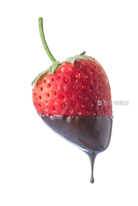 草莓与巧克力浸在白色孤立