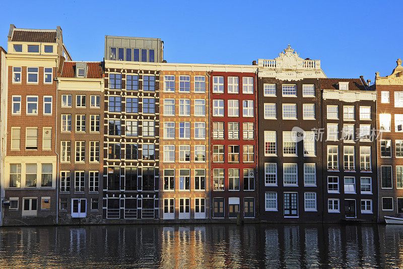 荷兰阿姆斯特丹运河边建造的典型荷兰房屋