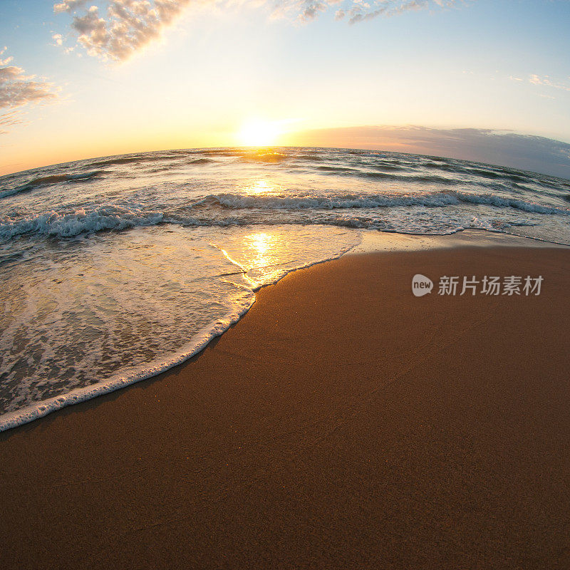 海上日落，鱼眼镜头