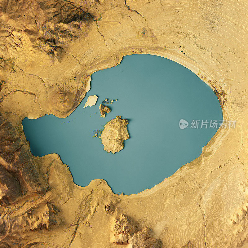 莫诺湖3D渲染地形图颜色