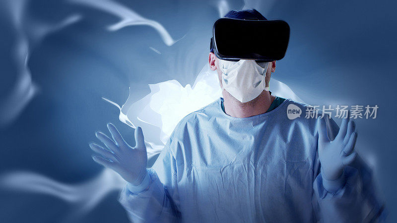 在医学研究中戴着虚拟现实眼镜的人。